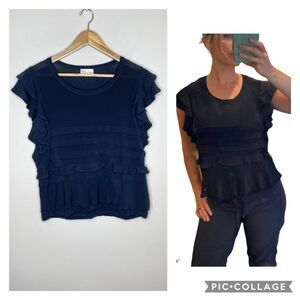 Red VALENTINO Black Tiered Ruffle Detail Top